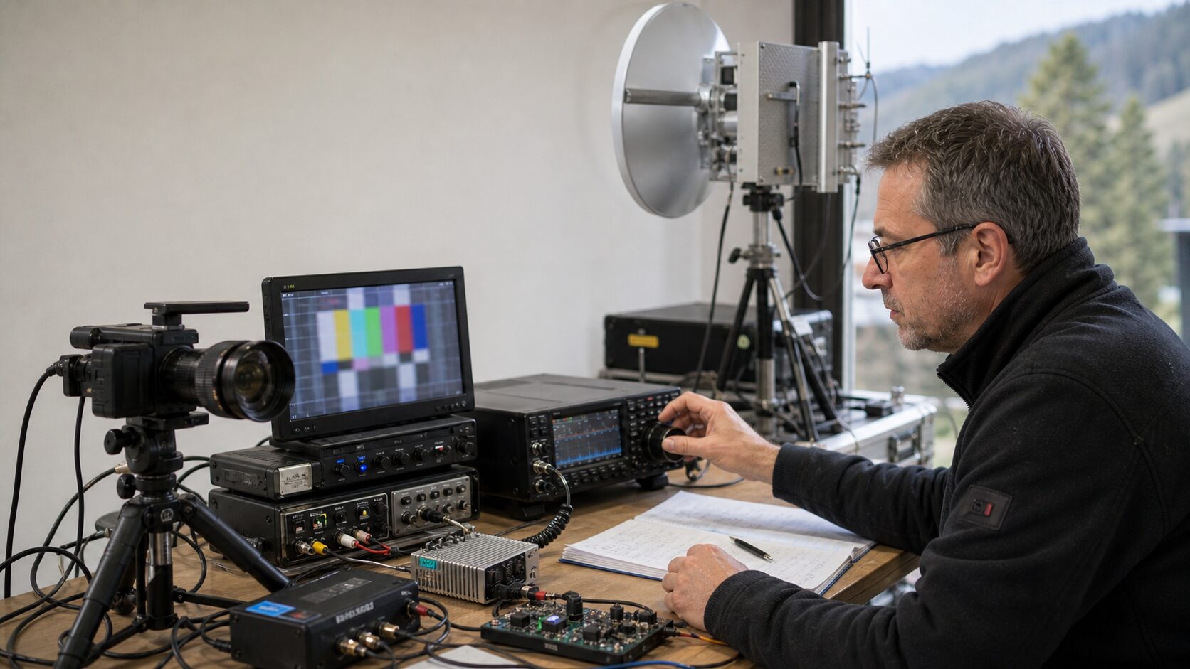 Amateur television contest station with video and microwave equipment
