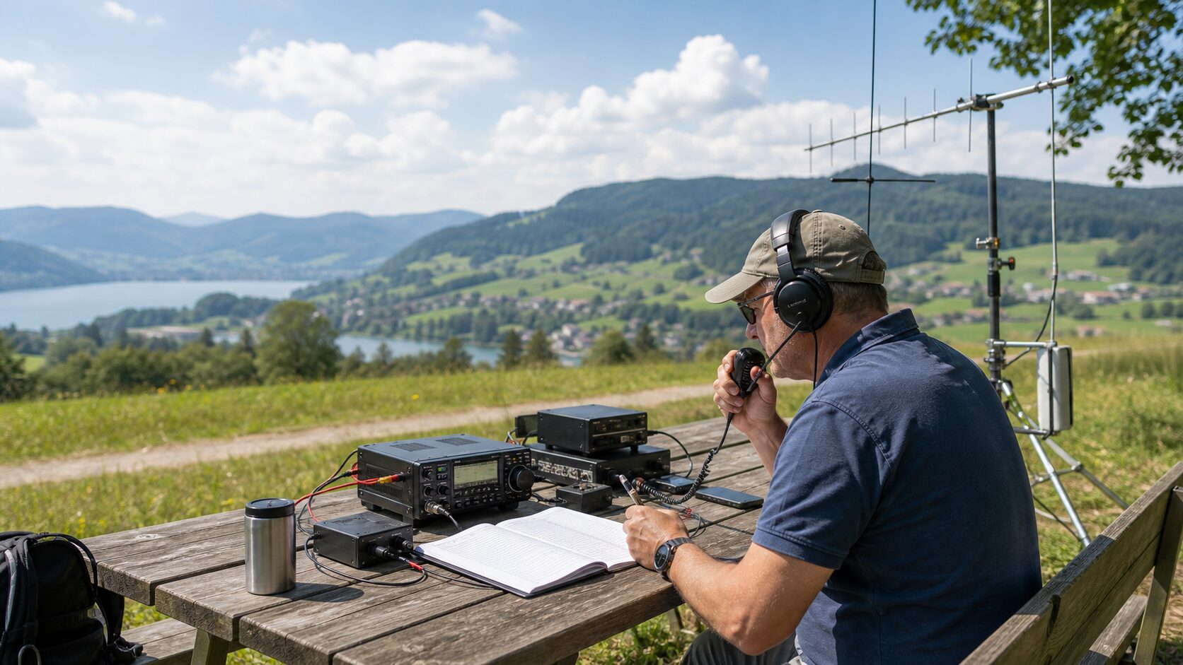 Stazione per mini-contest estivo svizzero in bande VHF e UHF con operatore radio
